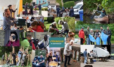 viele verschiedene Bilder von aktiven Menschen