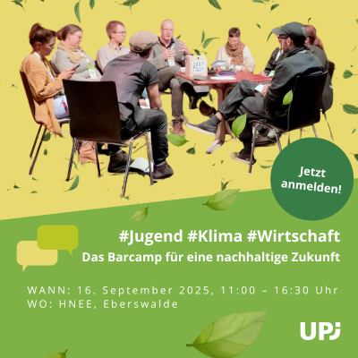 Text und eine Runde von Menschen an einem Tisch diskutierend