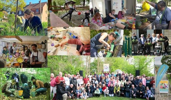 Collage verschiedene Fotos von aktiven Freiwilligen